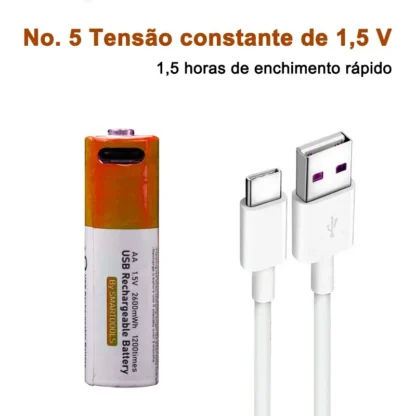 Bateria aa 1.5v aa 2600mah usb recarregável li-ion bateria para multímetro microfone brinquedo controle remoto ktv + cabo - Image 6