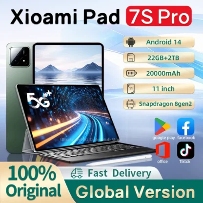 2025 new7s pro tablet tela 4k com snapdragon 8gen2 android 14 sistema modo duplo 5g e wi-fi 20000mah 22gb ram 2tb de armazenamento