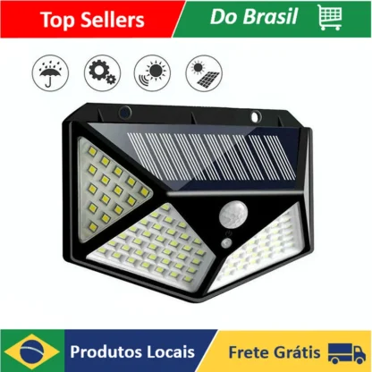 Luminária Solar 100 Led Com Sensor Jardim Externa Prova D'água